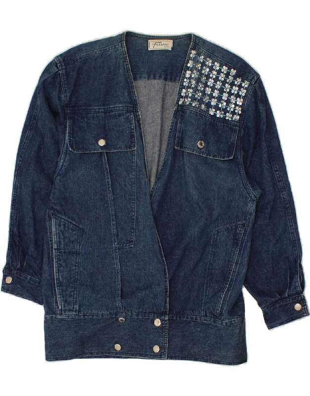 Flash Discount VINTAGE Womens Denim Jacket UK 14 Medium Navy Blue