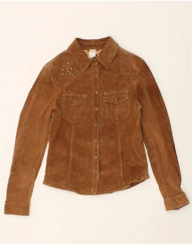 Women's Vacation Outfit MILESTONE Womens Graphic Leather Jacket IT 38 XS Brown Leather