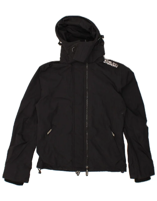 Women Wear Online SUPERDRY Womens Hooded Windbreaker Jacket UK 14 Large Black Nylon