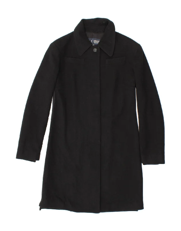 Unique Women's Fashion Pieces ARMANI JEANS Womens Overcoat UK 14 Medium Black Colourblock Wool Unique Women's Fashion Pieces ARMANI JEANS Womens Overcoat UK 14 Medium Black Colourblock Wool