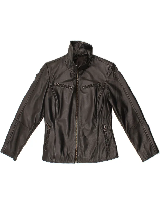 Women's Relaxed Clothes VINTAGE Womens Leather Jacket IT 38 XS Black Leather