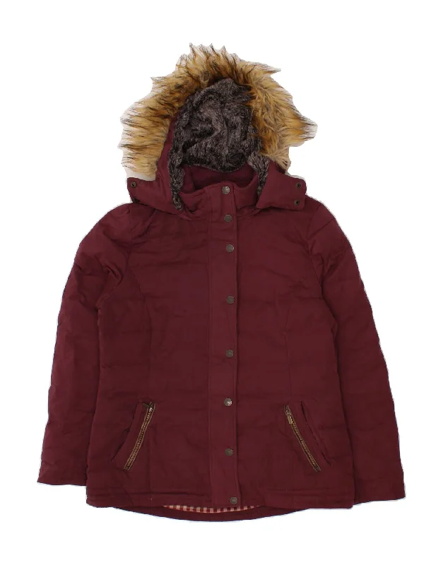 Stylish Women's Apparel FAT FACE Womens Hooded Padded Jacket US 12 Large Maroon Polyester