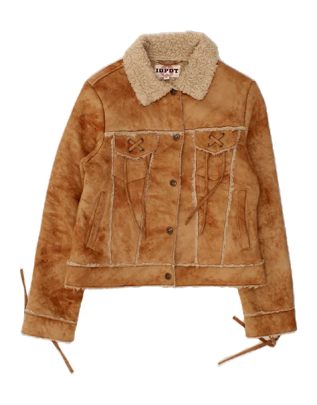Women's Evening Wear VINTAGE Womens Sherpa Jacket UK 10 Small Brown Polyester