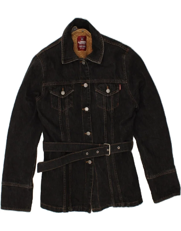 Women's Apparel J.J.SCOTT Womens Sherpa Denim Jacket UK 14 Large Black Cotton