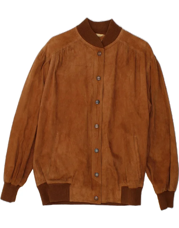 Holiday Gift Guide Sale VINTAGE Womens Suede Bomber Jacket IT 48 XL Brown Leather