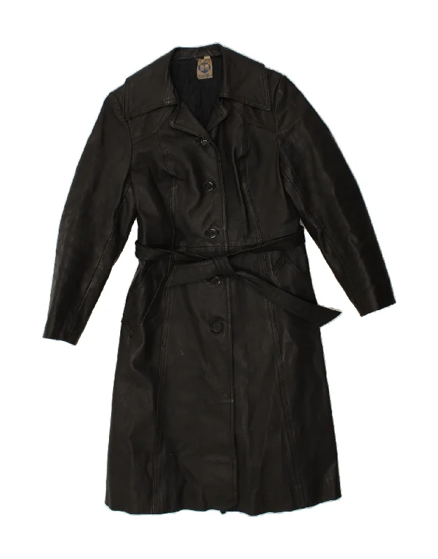 Luxury Women's Clothing VINTAGE Womens Leather Coat IT 48 XL Black