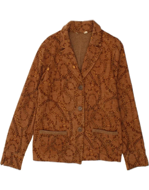 Women's Work Outfit VINTAGE Womens Abstract Pattern 3 Button Blazer Jacket UK 14 Medium Brown