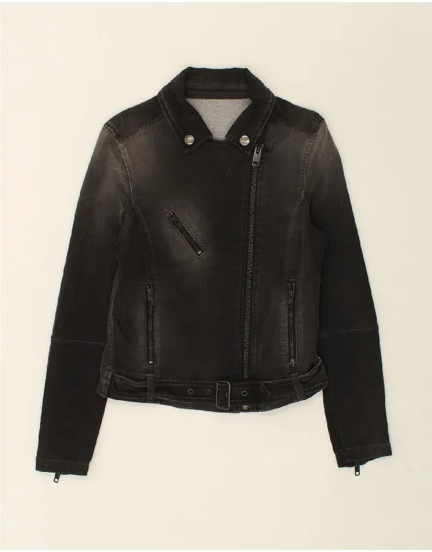 Trendy Street Style Clothing DIESEL Womens Denim Jacket UK 2 2XS Black Cotton