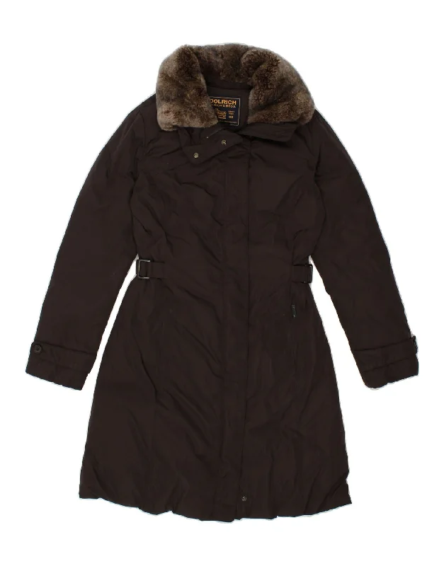Sporty Streetwear WOOLRICH Womens Overcoat UK 6 XS Brown Polyester