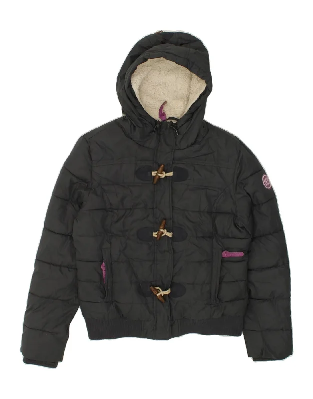 Women's Trendy Outfit SUPERDRY Womens Hooded Padded Jacket UK 18 XL Grey Polyester