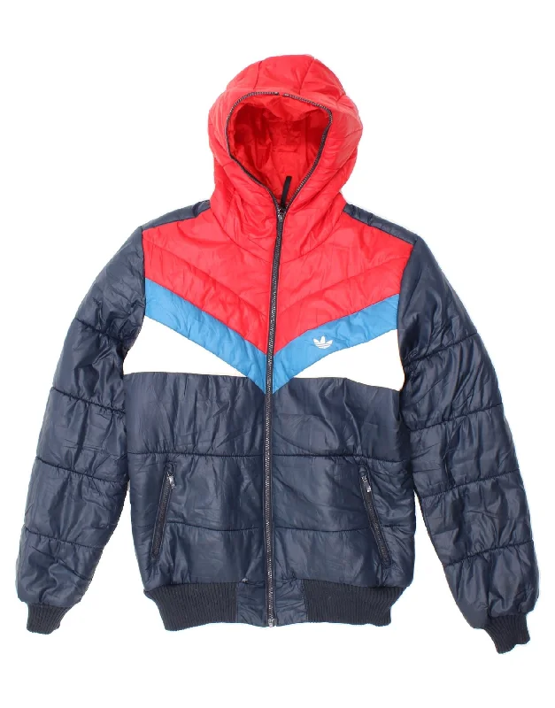 Elegant Women's Fashion ADIDAS Womens Hooded Padded Jacket EU 42 Large Navy Blue Colourblock Elegant Women's Fashion ADIDAS Womens Hooded Padded Jacket EU 42 Large Navy Blue Colourblock