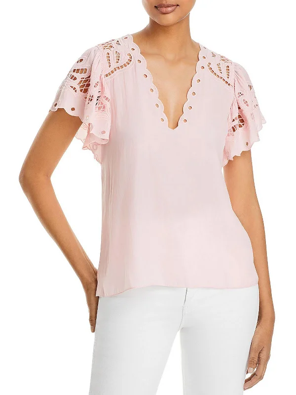 Elevated Casual Discounts Rochelle Womens V Neck Flutter Sleeve Blouse