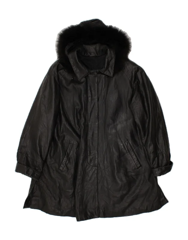 Eclectic Fashion PIRBOS Womens Hooded Leather Coat IT 50 XL Black Leather