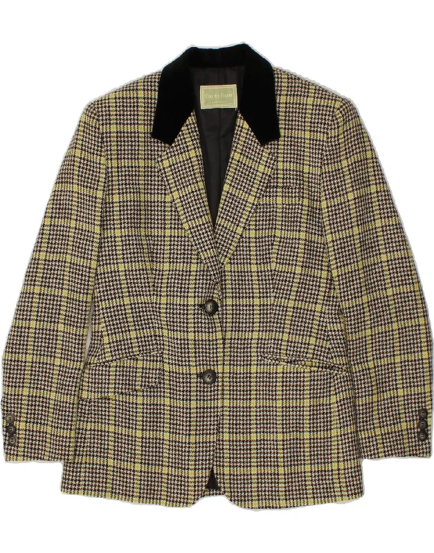 Women's Street Style Casual Wear VINTAGE Womens 2 Button Blazer Jacket EU 38 Medium Yellow Houndstooth
