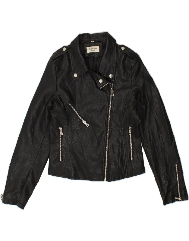 Women's Chic Outerwear Outfit VINTAGE Womens Leather Jacket UK 10 Small Black Polyurethane