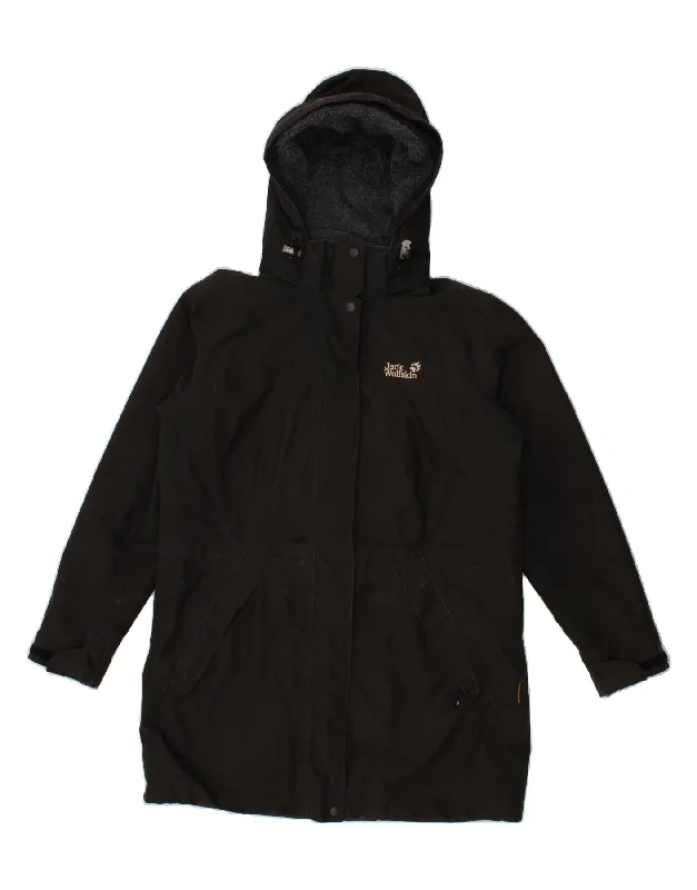 Sustainable Women's Clothes JACK WOLFSKIN Womens Hooded Windbreaker Coat UK 16 Large Black Polyester