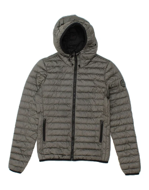 Women's Casual Attire SUPERDRY Womens Hooded Padded Jacket UK 8 Small Grey Nylon