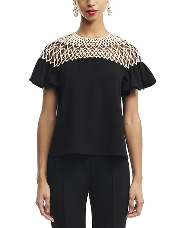 Huge Markdowns Carolina Herrera Embellished Yoke Crewneck Top
