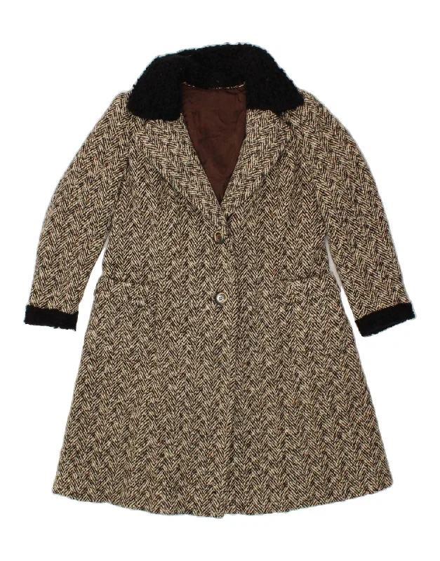 Flash Sales Today VINTAGE Womens Overcoat UK 14 Large Beige Herringbone