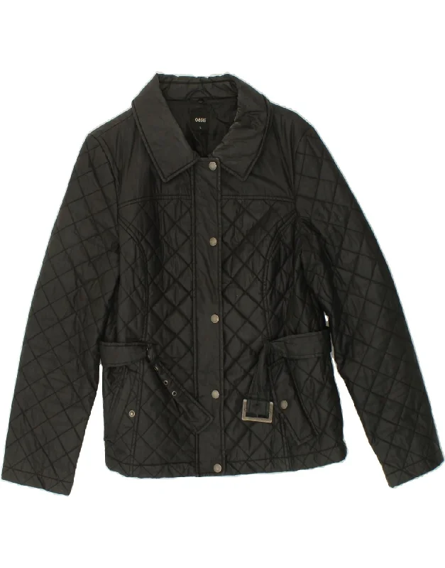 Women's Sporty Chic Clothes OASIS Womens Quilted Jacket UK 14 Large Black Cotton