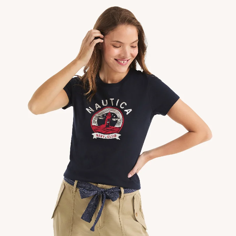 Trend Leading Collection Nautica Womens Foil Navy Club Graphic T-Shirt