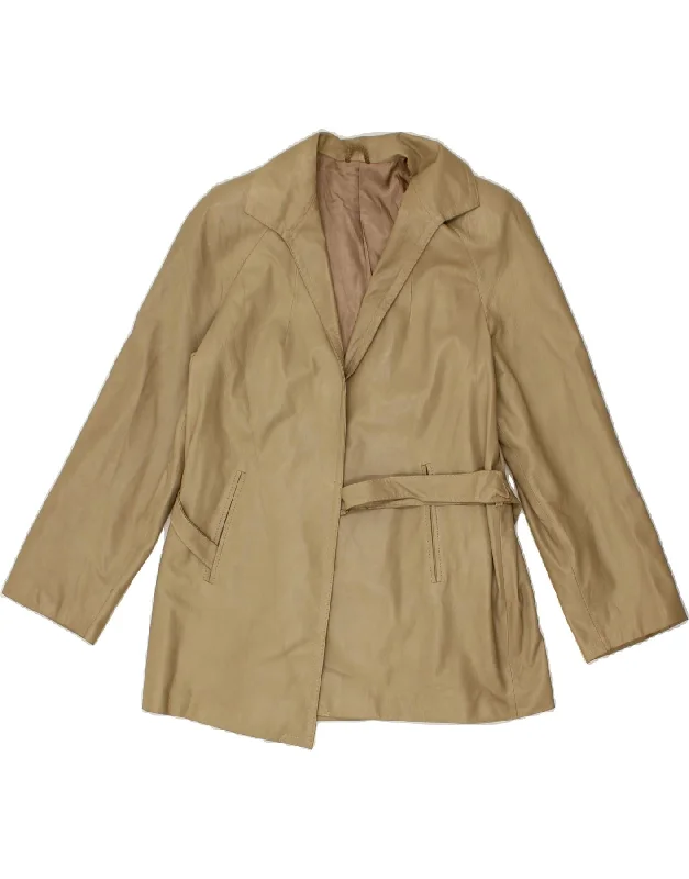 Relaxed Fashion VINTAGE Womens Leather Jacket UK 12 Medium Beige