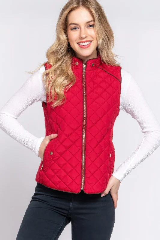 Chic And Edgy Suede Piping Quilted Padding Vest