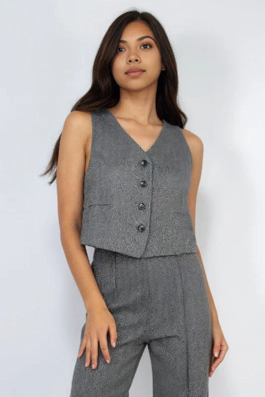 Premium Pieces At Prices You'Ll Love Herringbone V-neck Buttoned Vest Top