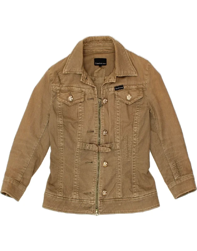 New Arrival Discount CALVIN KLEIN JEANS Womens Denim Jacket UK 12 Medium Beige Cotton