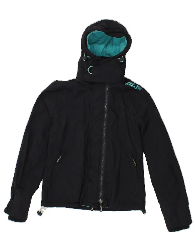 Versatile Women's Fashion SUPERDRY Womens Hooded Windbreaker Jacket UK 14 Medium Navy Blue Polyester