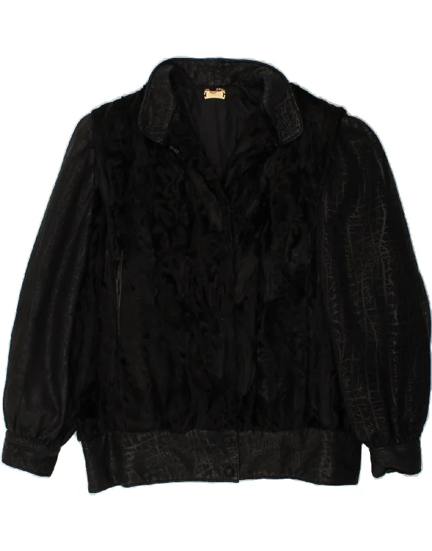 Women's Trendy Casual Outfit VINTAGE Womens Bomber Leather Jacket UK 16 Large Black