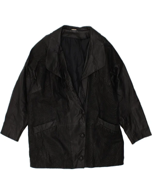 Women's Festive Attire VINTAGE Womens Loose Fit Leather Coat IT 48/50 XL Black Leather Women's Festive Attire VINTAGE Womens Loose Fit Leather Coat IT 48/50 XL Black Leather