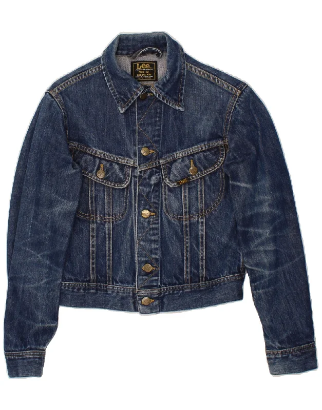 Workwear Fashion for Women LEE Womens Crop Denim Jacket UK 12 Medium Blue Cotton