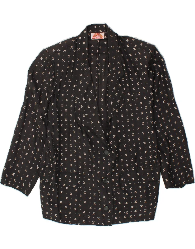 Women's Casual Clothing For Lounging VINTAGE Womens Abstract Pattern 3 Button Blazer Jacket UK 14 Medium Black Women's Casual Clothing For Lounging VINTAGE Womens Abstract Pattern 3 Button Blazer Jacket UK 14 Medium Black