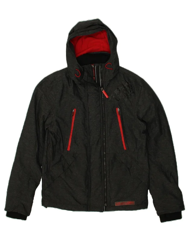 Comfortable Women's Outfits SUPERDRY Womens Hooded Windbreaker Jacket UK 10 Small Grey Nylon