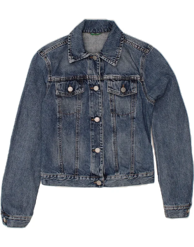 Affordable Women's Fashion BENETTON Womens Crop Denim Jacket UK 10 Small Blue Cotton