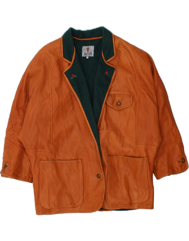 Vintage Women's Fashion VINTAGE Womens Leather Jacket EU 44 XL Brown