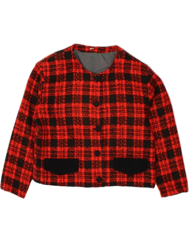 Women's Casual Clothing For Lounging VINTAGE Womens 5 Button Blazer Jacket UK 16 Large Red Check