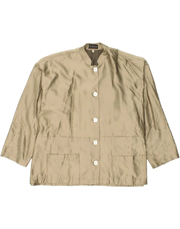 Unique Women's Fashion Pieces VINTAGE Womens 5 Button Blazer Jacket UK 14 Large Beige Silk