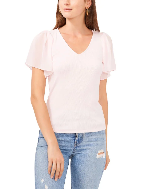 Mega Sales Womens Ribbed V-Neck Pullover Top