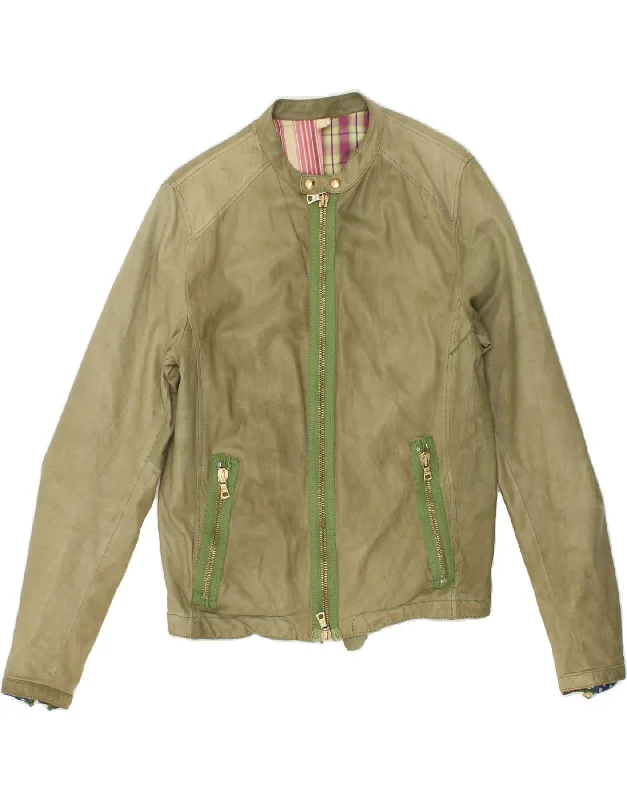 Women's Sporty Clothes DELAN Womens Bomber Leather Jacket IT 48 Medium Green Leather Women's Sporty Clothes DELAN Womens Bomber Leather Jacket IT 48 Medium Green Leather
