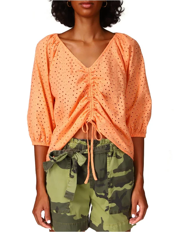 Exclusive Discount Womens Eyelet Ruched Blouse