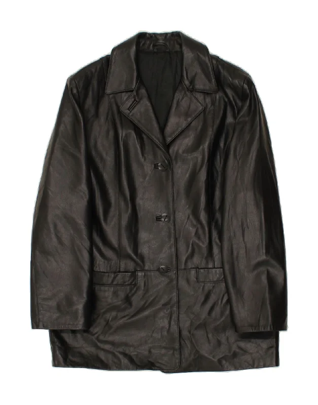 Premium Fabrics VINTAGE Womens Leather Coat IT 44 Medium Black Leather
