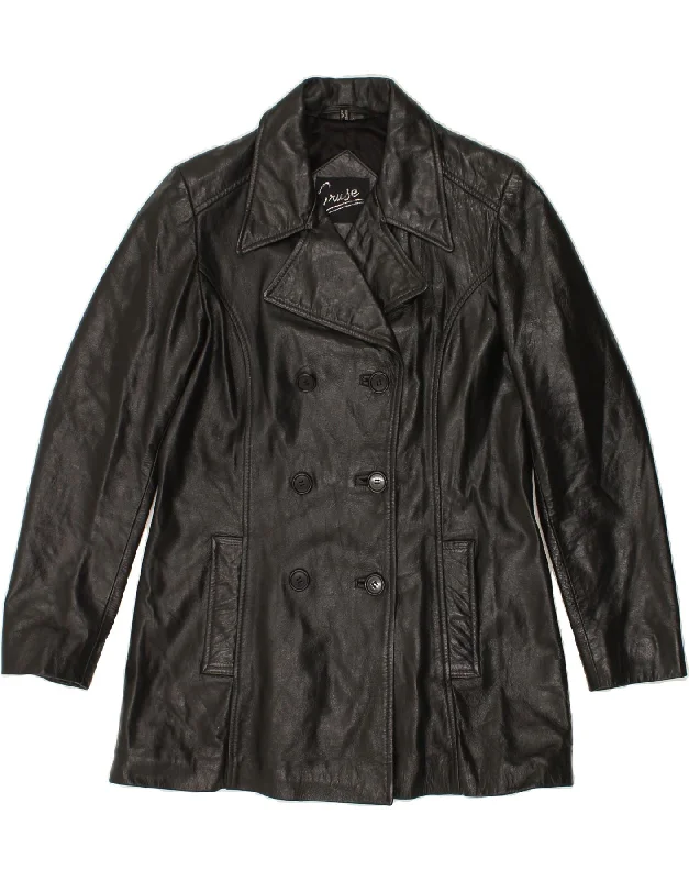 Trendy Online Boutiques VINTAGE Womens Leather Double Breasted Coat UK 12 Medium  Black Leather