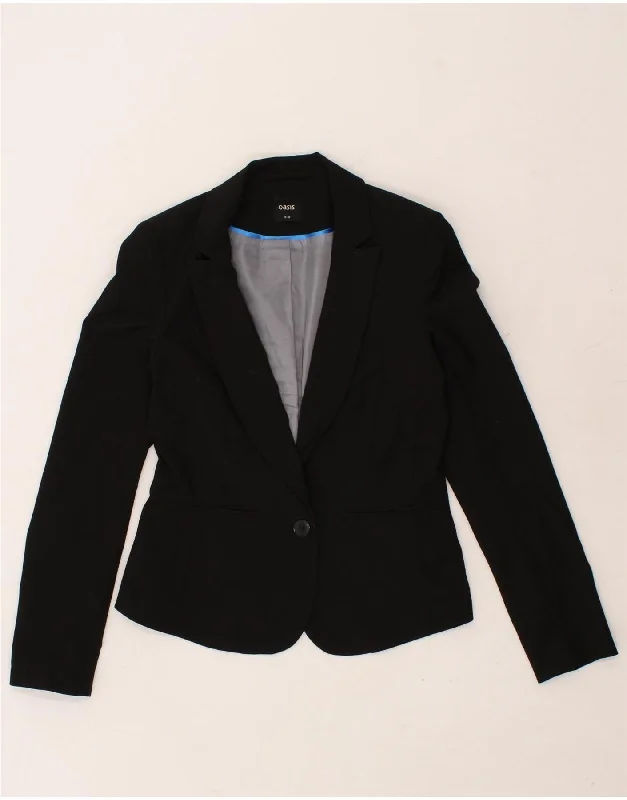 Fashion-forward Women's Wear OASIS Womens 1 Button Blazer Jacket UK 12 Medium Black Polyester