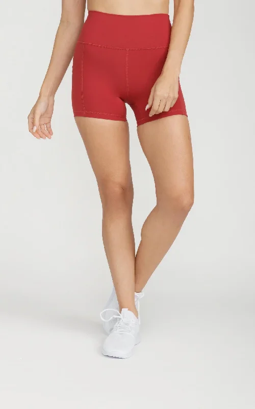 Fashion Sale Bliss Biker Short 4" With Pockets in Red Dahlia