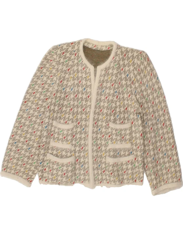 Classic Women's Clothing Styles VINTAGE Womens Blazer Jacket UK 12 Medium Beige Houndstooth