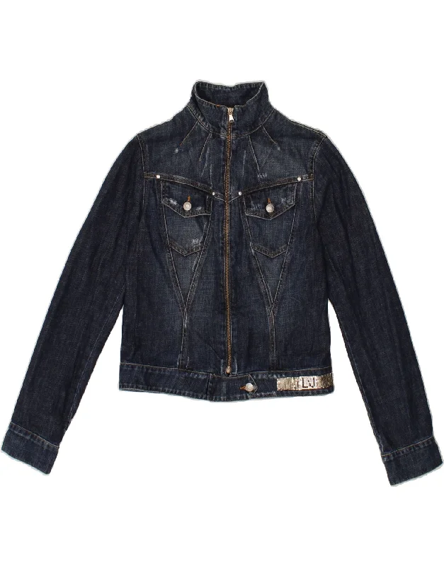 Sustainable Women's Apparel LIU JO Womens Crop Denim Jacket UK 12 Medium Navy Blue Cotton Sustainable Women's Apparel LIU JO Womens Crop Denim Jacket UK 12 Medium Navy Blue Cotton