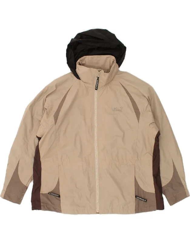 Women's Evening Clothes JACK WOLFSKIN Womens Hooded Rain Jacket UK 14/16 Large Beige Colourblock
