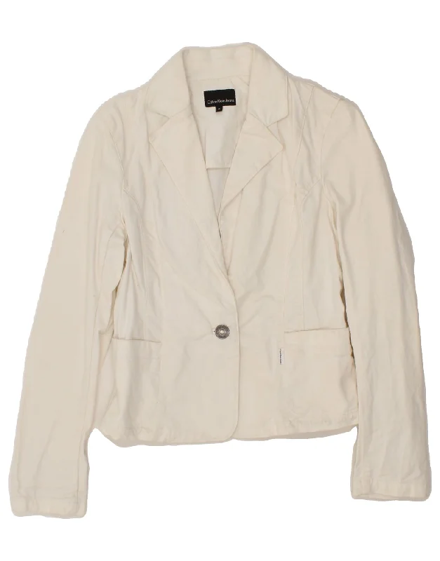 Women's Resort Apparel CALVIN KLEIN JEANS Womens 1 Button Denim Blazer Jacket UK 10 Small Beige